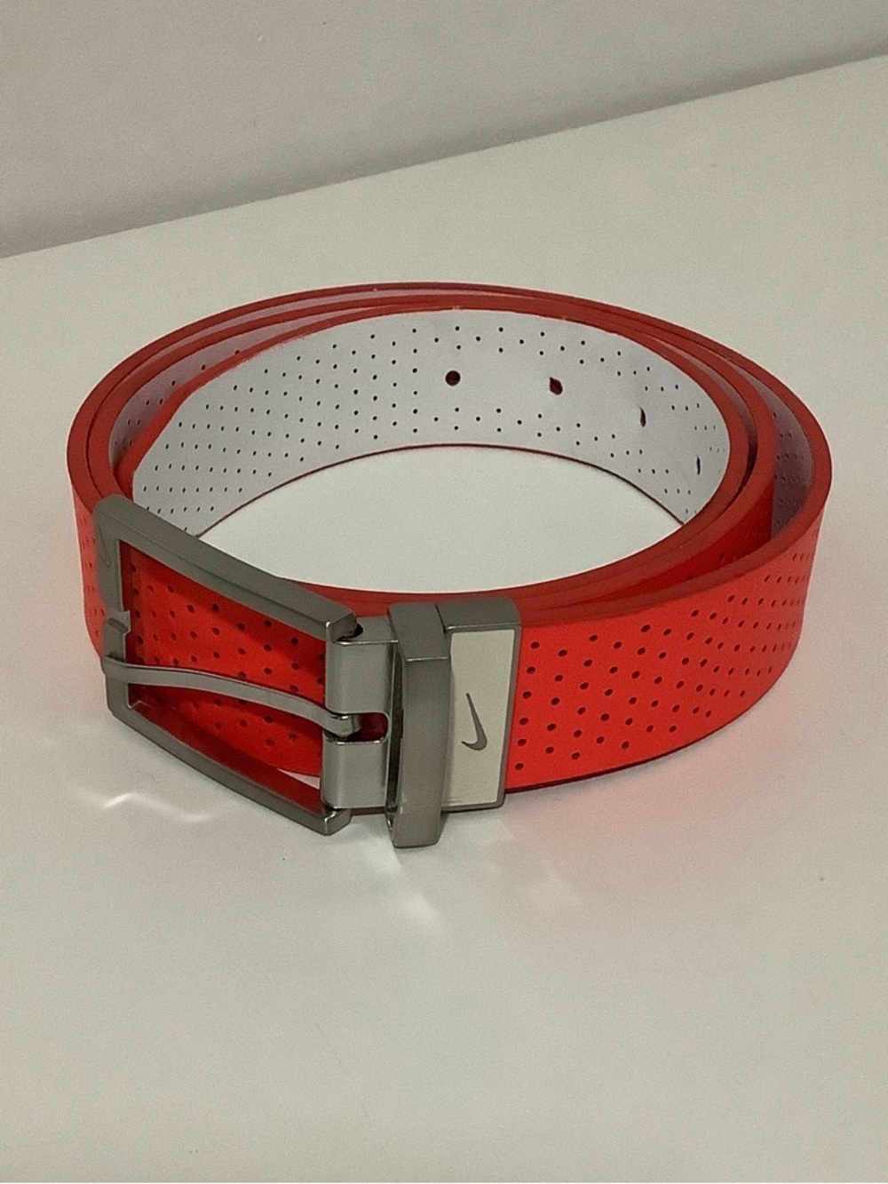 Nike Men’s Perforated Reversible Orange and White Golf Belt